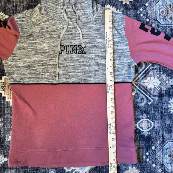 PINK Victoria’s Secret Womens Pink & Gray Hooded Pullover Sweatshirt Size Medium - Picture 11 of 12